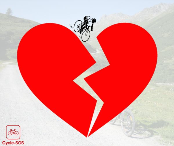 A cyclist cycling into a broken heart