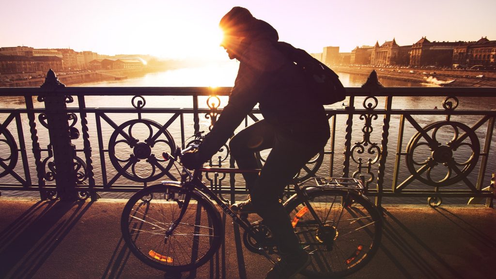 Cyclist on bridge