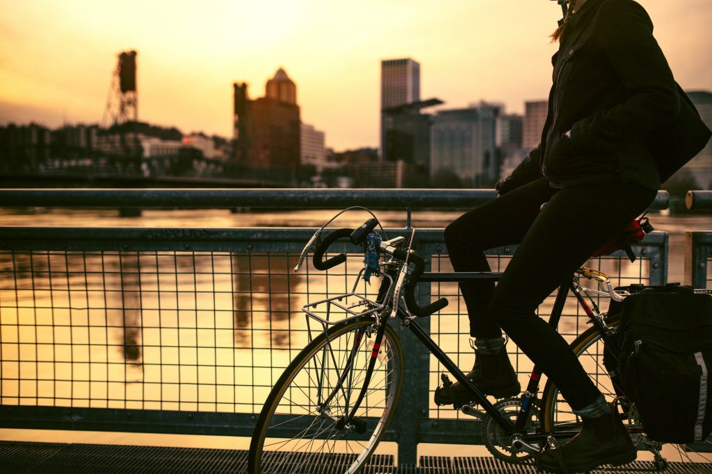 A cyclist taking a break.